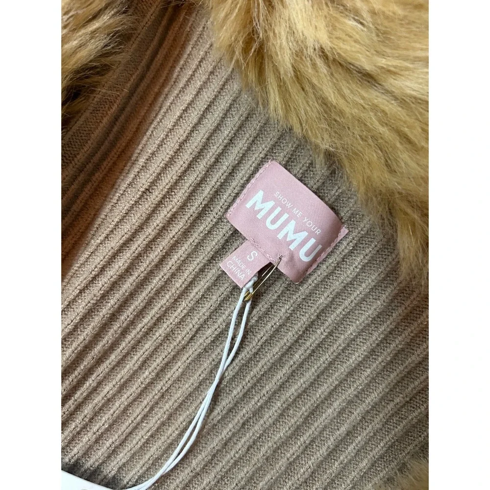 Show Me Your Mumu Lombardi Long Cardi Taupe Faux Fur Duster Cardigan NEW